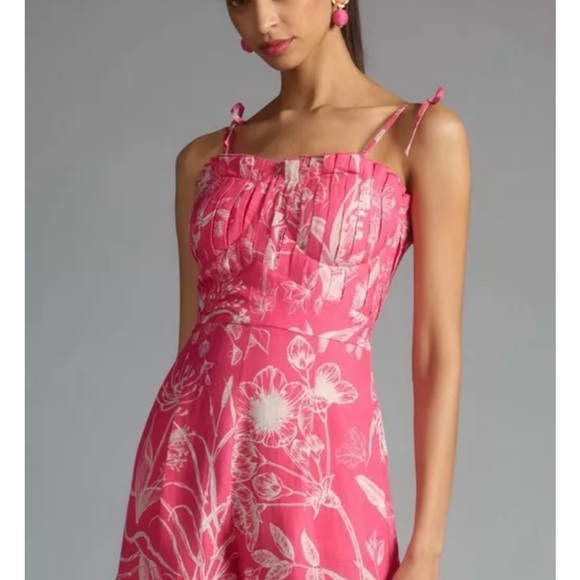 Anthropologie Pants - Anthropologie Ranna Gill Jumpsuit  Pink Printed Pleated Wide Leg Linen L